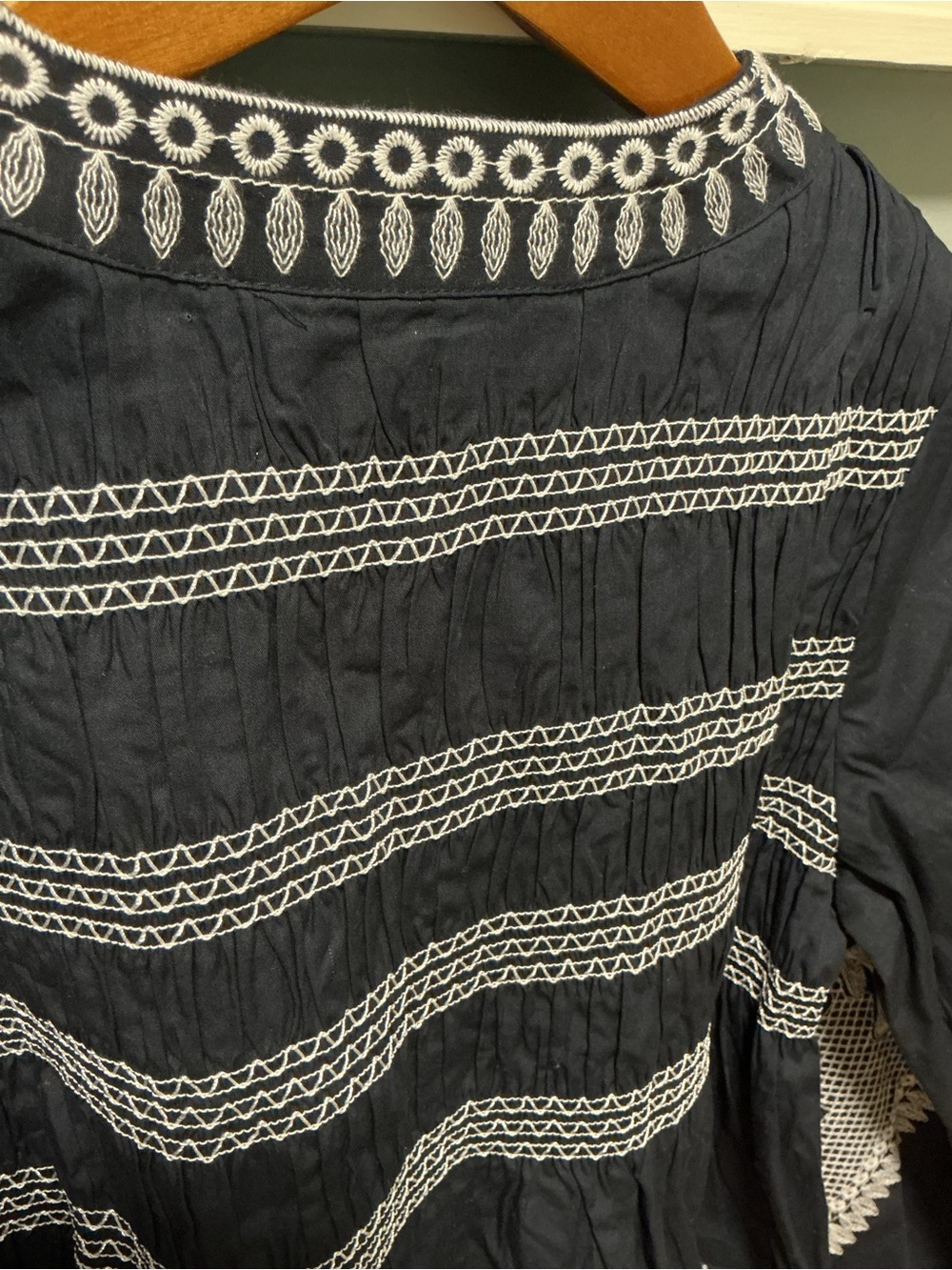 7 For All Mankind Small Navy Blue Embroidered Peasant Jacket Snap-Front Top - Picture 6 of 13